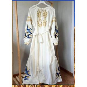 Premium Embroidered Solid A-Line Natural Waist <b>White</b> Autumn Wedding Dress Women Casual Design 100% Cotton Eco-Friendly - Product Image 3