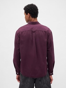Chemise boutonnée en coton bordeaux pour homme, manches longues, couleur unie, col rabattu, coupe classique, toutes saisons, vêtements de loisirs - Product Image 4
