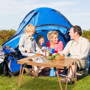 Tavolo da Campeggio Pieghevole Regolabile in Altezza, Tavolo da Picnic in Legno Massello con Piano Impermeabile e Borsa Portaoggetti - Product Image 3