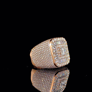 Bague de Luxe en Moissanite Carrée, Or Rose, Sertie de Baguettes, Effet Halo, Bague Tendance Scintillante, Bijou de Mode, Cadeau - Product Image 2