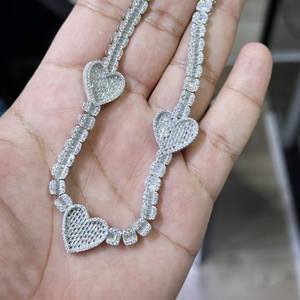 Heart Cuban Link <b>Chain</b> Necklace 925 Silver Moissanite Diamond Hip Hop Bling Jewelry <b>Rapper</b> Style Party Wear Gift - Product Image 2