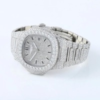 Montre de luxe Hip Hop personnalisée en acier inoxydable avec mouvement Seiko à quartz, cadran en verre saphir 41 MM, date automatique, moissanite VVS