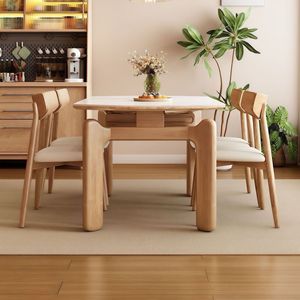 Solid Wood Modern <b>Extendable</b> <b>Dining</b> <b>Table</b> Set with Folding Mechanism and 6 Back Chairs for <b>Dining</b> room Hotel Apartment - Product Image 3