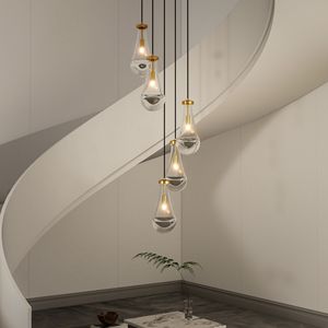 Lampadario a sospensione a 5 luci regolabile in ottone per soffitti alti, ideale per soggiorno, ingresso e vano scale, migliora l'attrattiva estetica - Product Image 1