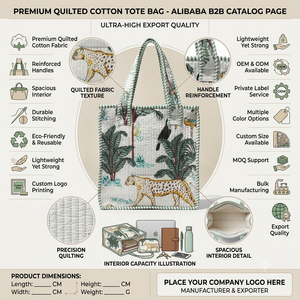 Wholesale Custom Quilted Cotton Canvas Tote <b>Bag</b> Jungle Safari Animal Print Leopard Tropical Palm Tree Beach Shopping <b>Bag</b> - Product Image 5