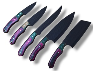 Ensemble de couteaux de chef en acier inoxydable Nordic Forge, cinq pièces, manches en bois Pakka, fabrication artisanale OEM personnalisée, ensemble de couteaux de cuisine avec sac de transport - Product Image 2