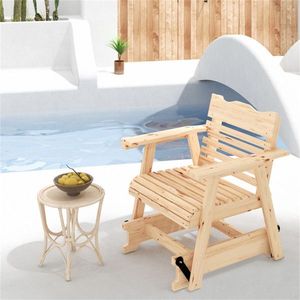 Sedia a dondolo da esterno in legno con schienale alto e braccioli allargati - Product Image 2