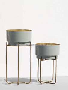 Ensemble de jardinières en émail gris de haute qualité 2 Pot de fleur Design Vintage classique pour jardin maison pépinière bureau finition enduite de poudre - Product Image 4