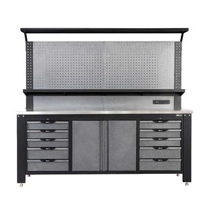 Banco da Lavoro in Acciaio per Garage 7FT con Pannelli Forati, Ripiani Regolabili, Prese di Corrente, Porta USB e Lampade LED Magnetiche - Product Image 1