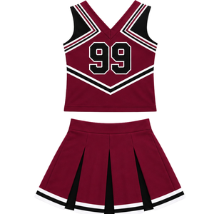 Adults Maroon <b>Black</b> White Printed Sleeveless V Neck Crop Top <b>Pleated</b> <b>Skirt</b> Cheerleading Uniform Set for Performance Dance Team - Product Image 2