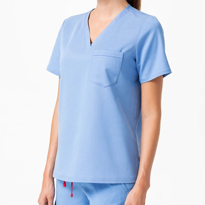 Haut de blouse médicale bleu clair à col en V pour femme avec poche avant, ensemble uniforme d'hôpital - Product Image 6
