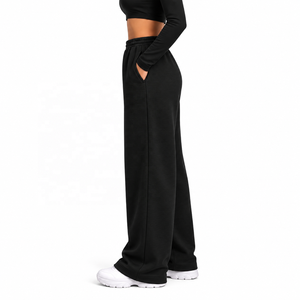 Pantalon de survêtement femme taille haute à jambe large avec cordon de serrage, coupe ample, longueur intégrale, avec poches, logo personnalisé, service OEM - Product Image 4