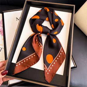 Grand foulard carré en soie à pois pour femme, hijab tendance, bandeaux pour cheveux, foulard de cou, châle en satin de 70 cm, ruban, bandeau, bandana - Product Image 6