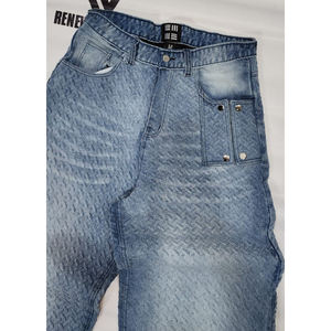 Vaqueros Selvedge Azules con Lavado Ácido, Textura Sólida en Relieve, Peso Medio, Transpirables, Estilo Vintage, Personalizados, para Hombre, Corte Recto, Tejido, para Invierno - Product Image 4