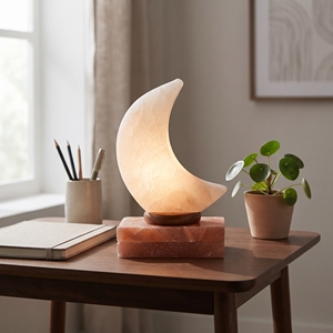 Lampe en forme de lune en sel blanc, cristal himalayen naturel, lumière d'ambiance nocturne pour la décoration de la maison et de la chambre - Product Image 4