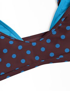 Ensemble bikini à pois pour femmes, maillot de bain double couche à col licou, colorblock, avec liens latéraux, 2 pièces - Product Image 5