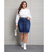 Tendance 2026 HSI Jupe en jean tricotée décontractée pour femme, style crop top, avec ceinture boutonnée, délavage usé, 100% unie, Printemps-Été-Automne