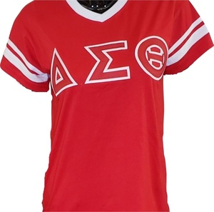Camisetas Personalizadas al por Mayor para Mujeres, Camisetas de Verano con Parches de Lona Transpirable, Cuello en V, Algodón, para Eventos Universitarios y de Fraternidad - Product Image 2