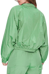 Conjunto de Chaqueta Bomber Verde Corta con Mangas Farol y Cuello Redondo, Estilo Formal, Corte Holgado, Atuendo de Primavera Unisex, Resistente al Viento e Impermeable - Product Image 3