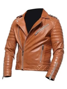 เสื้อแจ็คเก็ตหนังสำหรับขี่มอเตอร์ไซค์สีแทนสำหรับผู้ชาย - Product Image 2