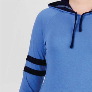 Camiseta de Manga Corta con Capucha Azul para Mujer, con Logotipo, Informal, Tejida, Lisa, Teñida, Transpirable para Verano - Product Image 2