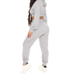 Ensemble sweat-shirt et jogging gris pour femme, sweat-shirt court, tenue décontractée, logo personnalisé, streetwear - Product Image 2