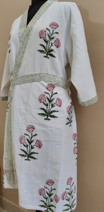 100% Cotton Luxury Soft Boho Casual <b>Bathrobe</b> Floral Hand Block Print <b>Waffle</b> Kimono Jaipur Spa Resort Hotel Robe Summer Wholesale - Product Image 5