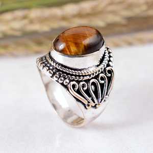 Anillo de Plata de Ley 925 con Ojo de Tigre, Hecho a Mano, Estilo Bohemio Vintage, con Hoja, Joyería de Gema, Anillo de Boda Unisex - Product Image 4