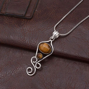 Collar de Moda para Mujer con Colgante de Latón y Piedra Ojo de Tigre, Diseño Artístico en Espiral, Estilo Vintage, Hecho a Mano, Estilo Bohemio, Étnico, Regalo de Joyería - Product Image 4