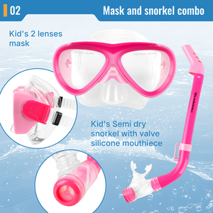 Set de Snorkel de Silicona para Niños Aropec con Máscara de 2 Lentes y Snorkel Semi-Seco, Certificado de Seguridad CE - OEM/ODM/OBM - Product Image 3