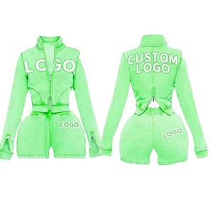 ชุดเซ็ตเสื้อแจ็คเก็ตครึ่งซิปแขนสั้นและกางเกงขาสั้นสไตล์ Y2K สำหรับฤดูร้อน พร้อมโลโก้สั่งทำ ชุดเซ็ตสองชิ้นสำหรับผู้หญิง - Product Image 3