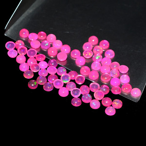 Cabañas redondas de ópalo Welo etíope natural de 4 mm, color rosa neón, con múltiples reflejos, piedra semipreciosa con base plana para joyería, calidad AAA+ - Product Image 1