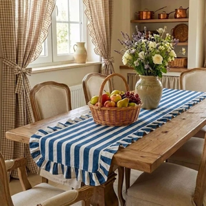 ผ้าปูโต๊ะลายทางสีน้ำเงินและสีขาว ผ้าปูโต๊ะลายทางสไตล์ทะเลสีน้ำเงินและสีขาวสำหรับงานแต่งงาน ผ้าปูโต๊ะลายทางผ้าฝ้าย - Product Image 6