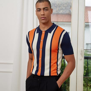 Polo de Punto Vintage para Hombre, Manga Corta, a Rayas, con Botones, Camisa Casual de Golf - Product Image 6
