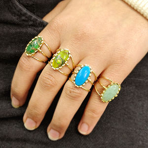 Aqua amazonite bezel setting adjustable <b>ring</b> handmade gold plated gemstone <b>ring</b> artisan <b>ring</b> open band <b>crystal</b> jewelry for women - Product Image 3