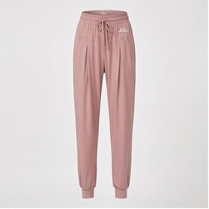 Nochi Approach High Waist Jogger <b>Pants</b> Full Length Solid Pink Drawstring Closure Breathable <b>Spandex</b> Cotton Women's Sweatpants - Product Image 1