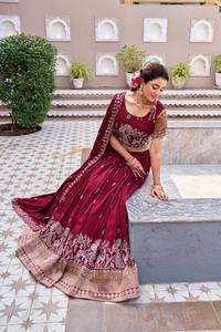 Embroidered <b>Lehenga</b> Choli <b>Women</b> Ethnic Dress Set Reversible Sequin Thread Wedding Party Festival Wear - Product Image 4