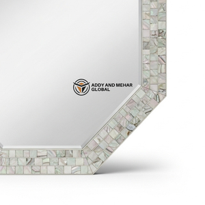 Miroir mural de mariage de luxe carré en nacre incrustée, style Art Déco, mosaïque de coquillages faite à la main - Product Image 4
