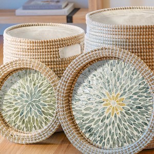 Cesto de lavandería de mimbre con tapa de nácar, cestas de almacenamiento decorativas tejidas a mano para sala de estar, dormitorio y baño - Product Image 5