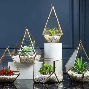 Designer Living Indoor Garden Metal Terrarium Glass Planter Stylish Plant Holder Geometric Home Decor - Product Image 4