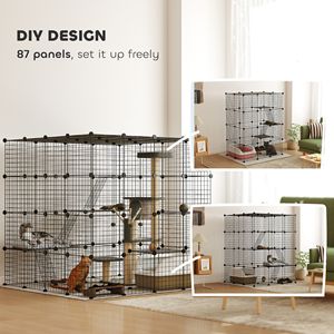 Gabbia per Gatti in Metallo Nero da 55 Pollici, Smontabile, con Piattaforme e Rampe per 1-3 Gatti, Compatibile con Accessori - Product Image 4