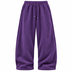 Pantalon de survêtement large pour homme, brodé, taille élastique avec cordon de serrage, respirant, 100 % coton molletonné, écologique, décontracté - Product Image 1