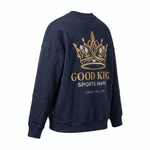 เสื้อสเวตเชิ้ตคอกลมสีกรมท่าสำหรับผู้ชาย ผ้าฝ้ายฟลีซพรีเมียม หนานุ่ม สวมใส่สบาย สไตล์สตรีทแวร์ รับผลิตแบบ OEM - Product Image 3