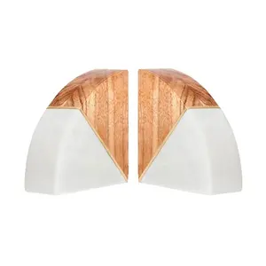 Wood inlay Semi circle natural White marble bookends modern decorative style Office Library Desktop Study room bookends