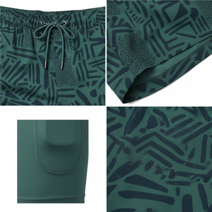 Men's 2 1 Swim Shorts Quick Dry Compression Liner Stretch Mid Waist Drawstring Closure Eco-Friendly Breathable Phone Pocket OEM - Product Image 3
