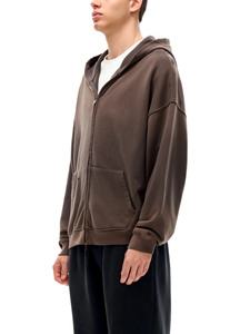 Sudadera con capucha de forro polar grueso para hombre, con cremallera completa, estilo vintage lavado, oversize, color liso, para uso casual de otoño - Product Image 3