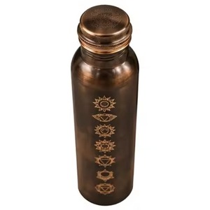 Copper Water Bottle 1000ml With Chakra Design Portable Travel <b>Drinkware</b> Oriental Style Lids Included - Product Image 1