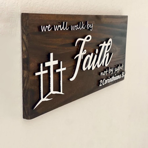 งานศิลปะติดผนังไม้แกะสลักข้อพระคัมภีร์ <span class=keywords><strong>คำ</strong></span>พูดของคุณ ศรัทธาของคุณ - Product Image 3