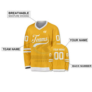 เสื้อฮอกกี้น้ำแข็งสีเหลืองแบบกำหนดเองสำหรับผู้ชาย แขนยาว พิมพ์ลายแบบ Sublimated ระบายอากาศได้ดี โพลีเอสเตอร์ พิมพ์หมายเลขทีม โลโก้ด้านหลัง ทรงปกติสำหรับผู้ใหญ่ - Product Image 4