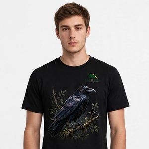 NEXTEX T-shirt unisexe gothique en jersey de coton doux noir à col rond avec motif corbeau - Product Image 1